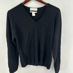 Lily Cashmere Black V-Neck Sweater 100% Cashmere Minimalist Luxury Womens Large